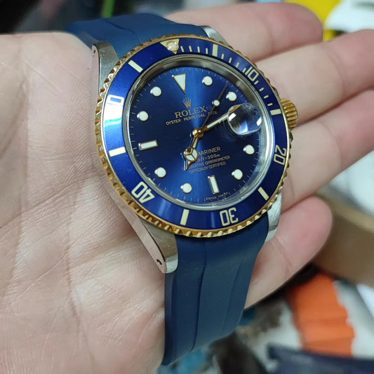 Oysterflex Style Strap for Rolex - High Quality Butterfly Clasp - Navy with Clasp