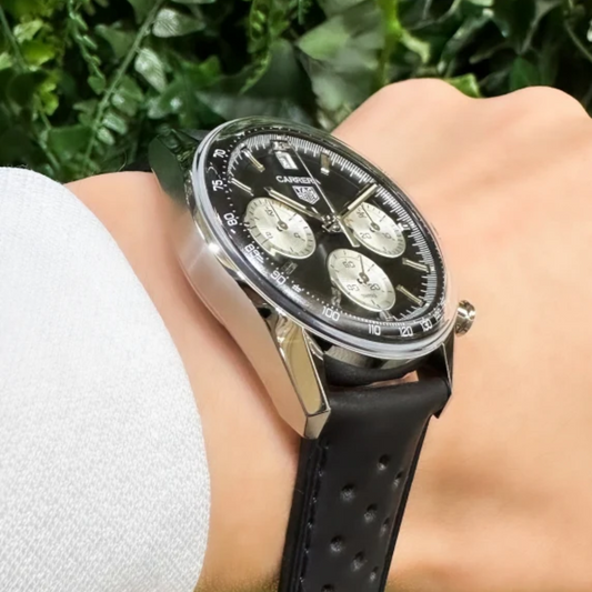 20/22mm Leather Bracelet for Tag Heuer Carrera & Monaco – Black/Grey