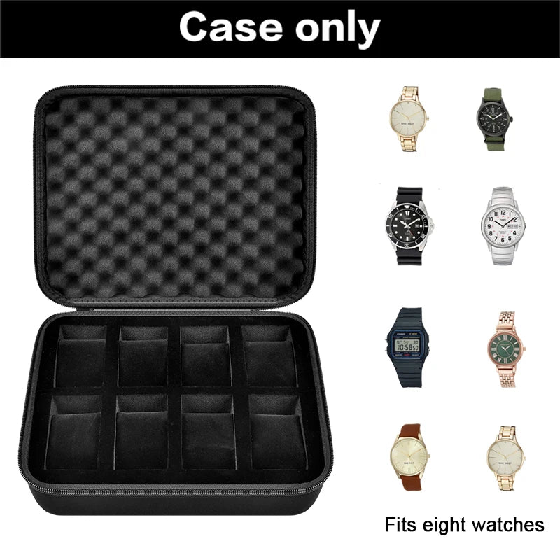 8 Slot Hard Shell Watch Travel & Storage Box – High Quality Durable Nylon