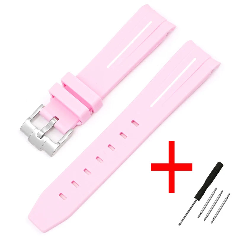 High Quality Curved End Rubber Strap for Moonswatch - With Coloured Line