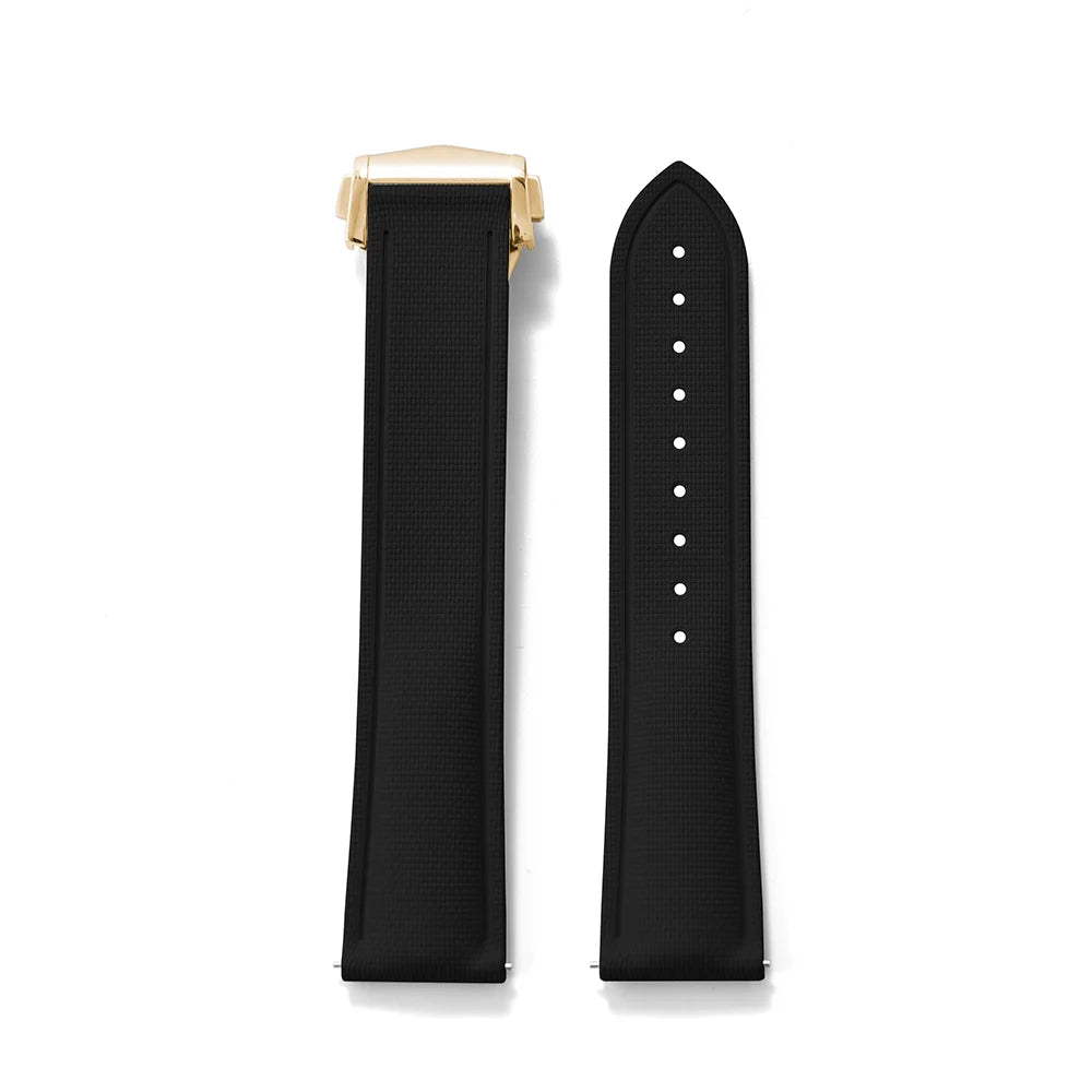 Black Premium Grade Soft FKM Rubber Watch Strap