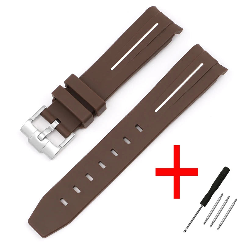 High Quality Curved End Rubber Strap for Moonswatch - With Coloured Line