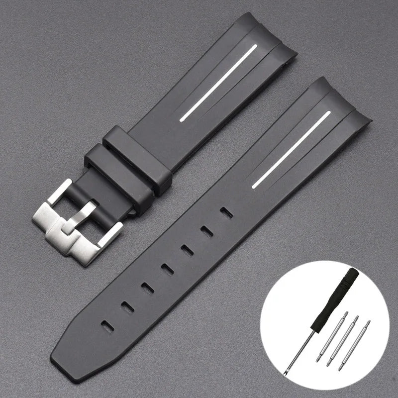 High Quality Curved End Rubber Strap for Moonswatch - With Coloured Line