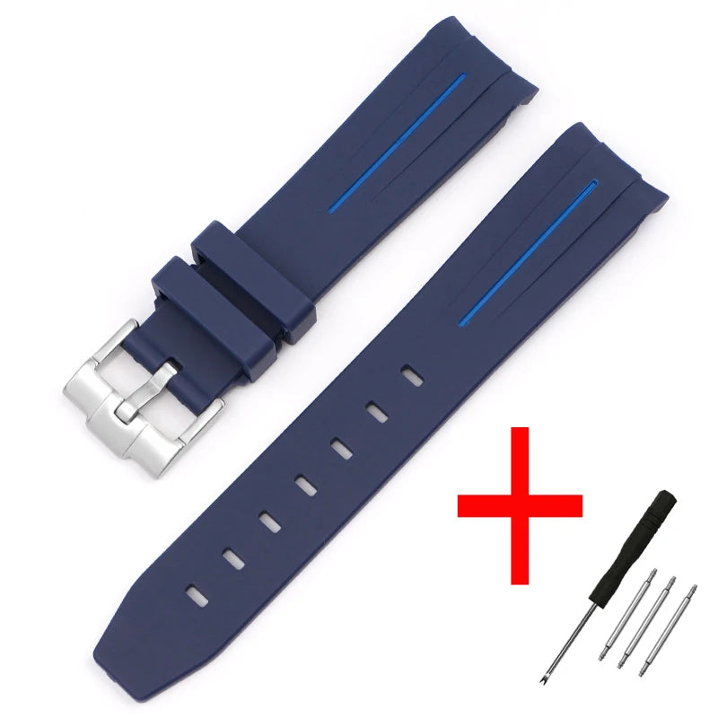 High Quality Curved End Rubber Strap for Moonswatch - With Coloured Line