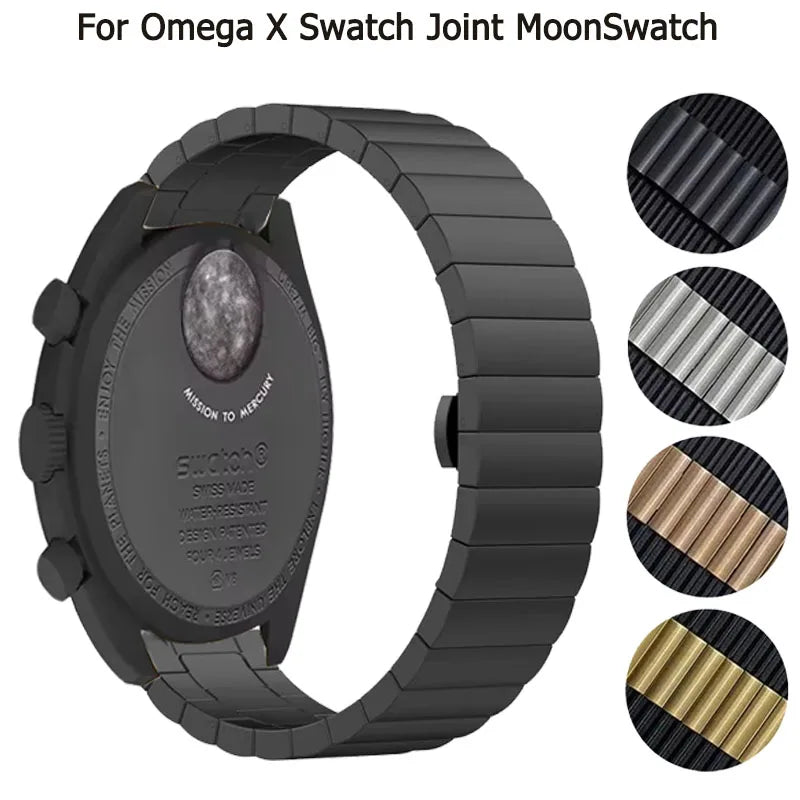 Black Stainless Steel Strap for Moonswatch – Butterfly Clasp