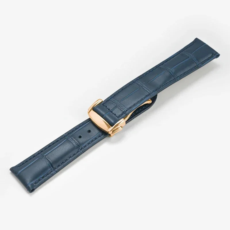 Genuine Leather Strap for Omega Seamaster & Speedmaster Blue – Folding Buckle