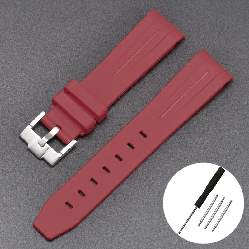 High Quality Curved End Rubber Strap for Moonswatch - With Coloured Line