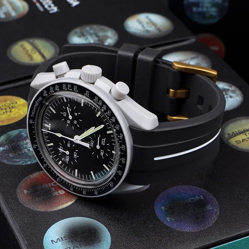 High Quality Curved End Rubber Strap for Moonswatch - With Coloured Line