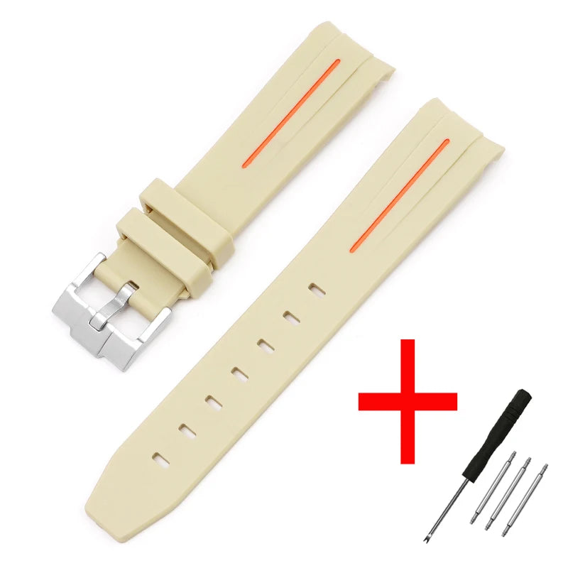 High Quality Curved End Rubber Strap for Moonswatch - With Coloured Line