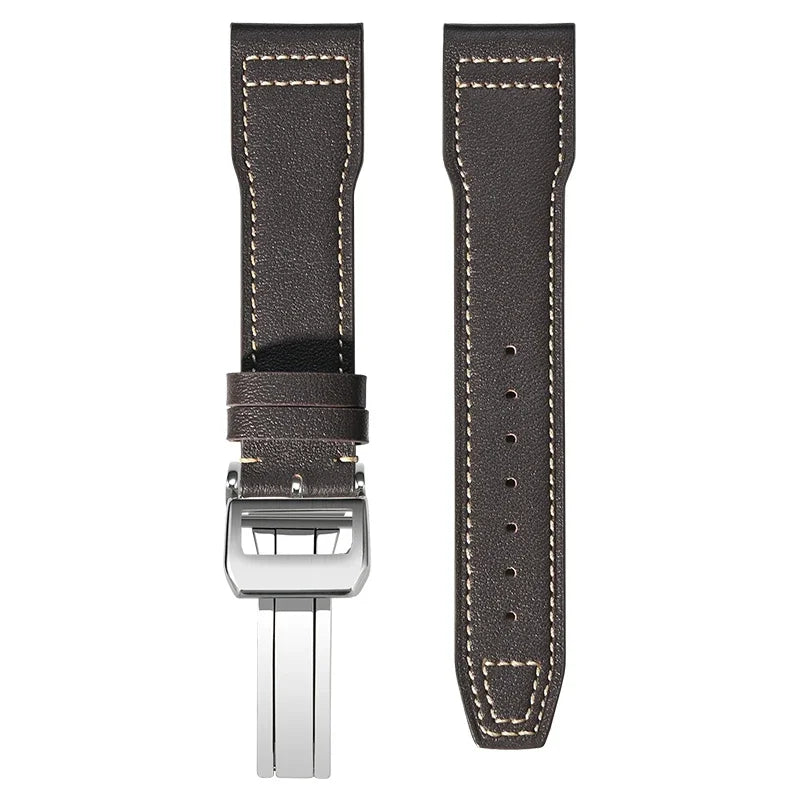 Deep Brown & White Soft Cowhide Leather Pilot Strap
