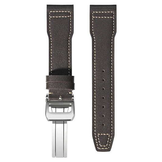 Deep Brown & White Soft Cowhide Leather Pilot Strap