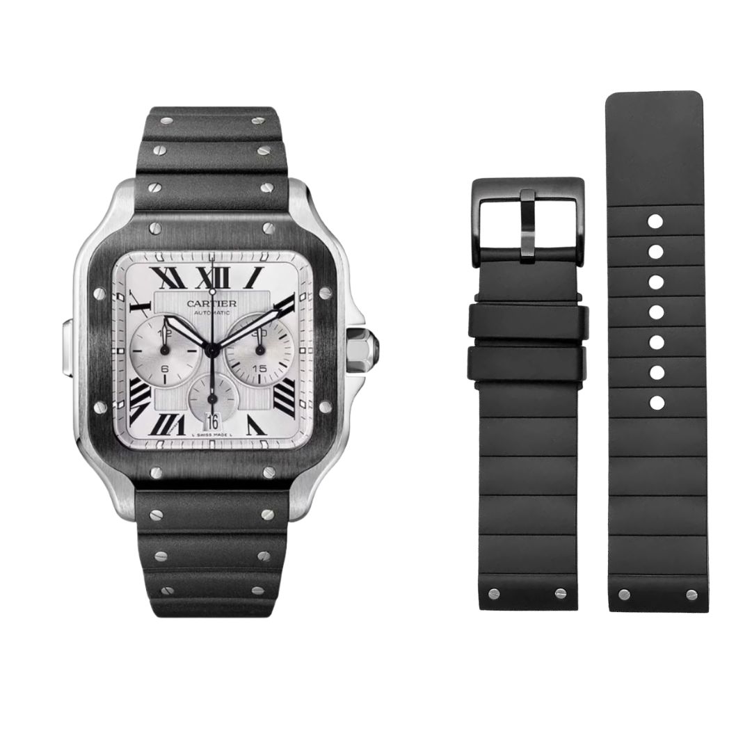 Black Rubber Strap for Cartier Santos – Black Universal Clasp