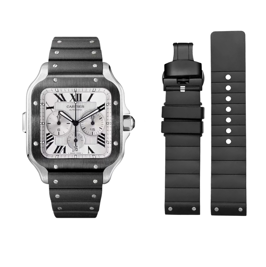 Black Rubber Strap for Cartier Santos – Black Butterfly Clasp