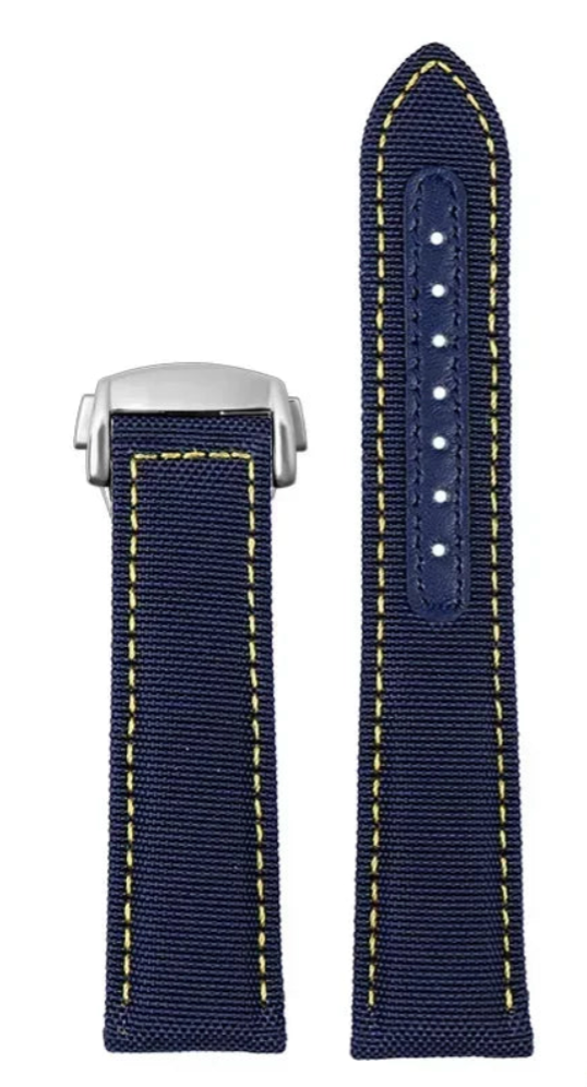 Woven Nylon Canvas Strap for Omega Seamaster & Aqua Terra – Blue & Yellow
