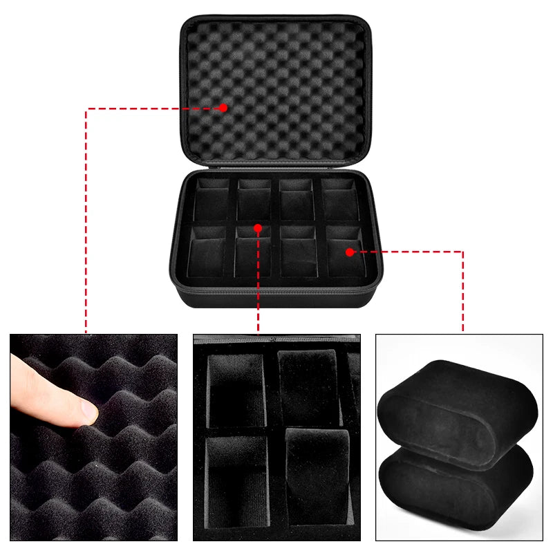 8 Slot Hard Shell Watch Travel & Storage Box – High Quality Durable Nylon