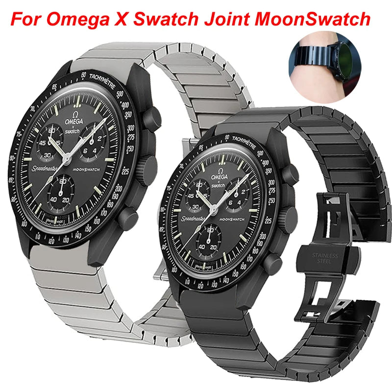 Black Stainless Steel Strap for Moonswatch – Butterfly Clasp