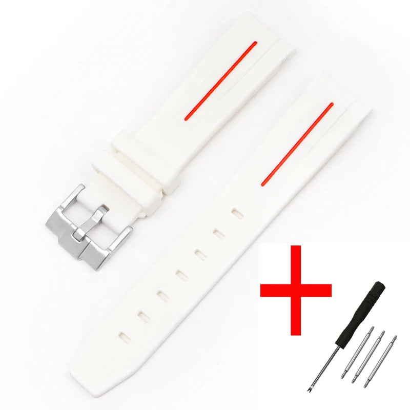 High Quality Curved End Rubber Strap for Moonswatch - With Coloured Line