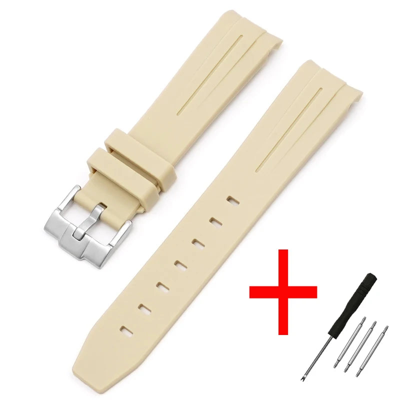 High Quality Curved End Rubber Strap for Moonswatch - With Coloured Line