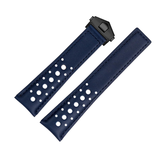 Navy Blue Cowhide Leather Stitched Strap For Tag Heuer