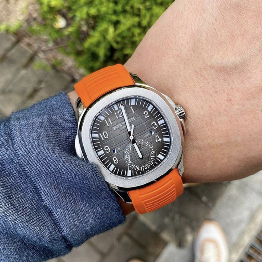 Orange Luxury Rubber Strap for Patek Philippe Aquanaut – Butterfly Clasp