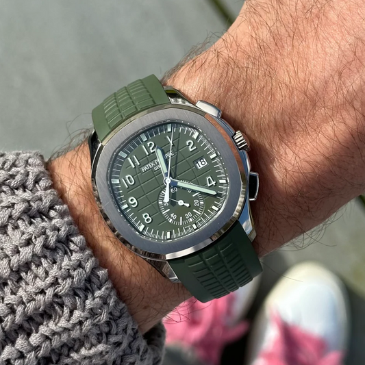 Luxury Rubber Strap for Patek Phillipe Aquanaut Butterfly Clasp - Khaki Green
