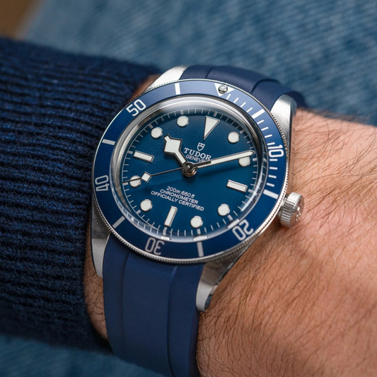 22mm Red Rubber Strap for Tudor Navy Blue - Butterfly Clasp