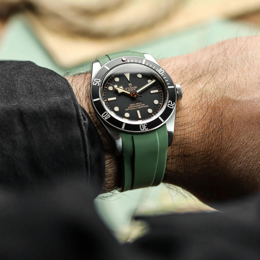 22mm Red Rubber Strap for Tudor Green - Butterfly Clasp