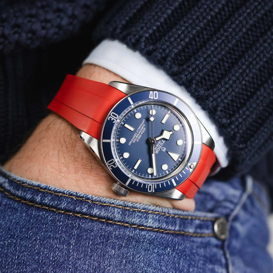 22mm Red Rubber Strap for Tudor Red - Butterfly Clasp