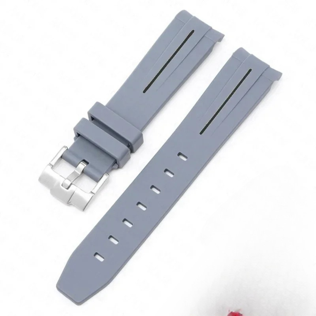 Grey High Quality Curved End Rubber Strap for Moonswatch - With Coloured Line
