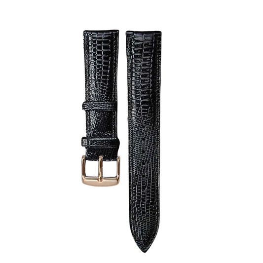 Mamba Black Cowhide Leather Lizard Style Strap