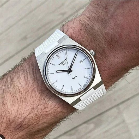 High Quality Cut to Size Strap for Tissot PRX White - With Luxury Butterfly Clasp