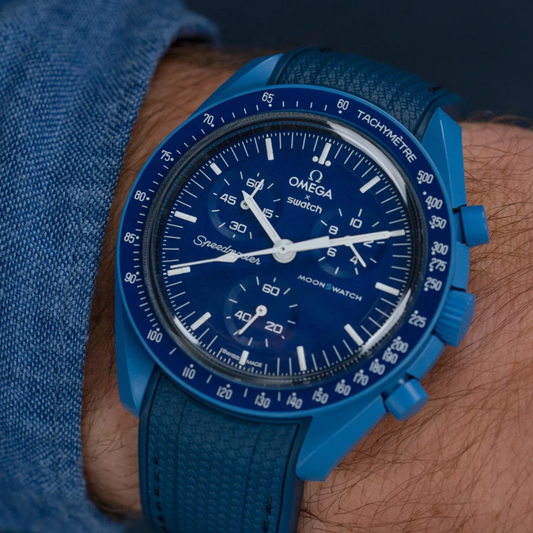 Navy Blue Silicone Rubber Strap for Omega X Moonswatch With Coloured Stitching