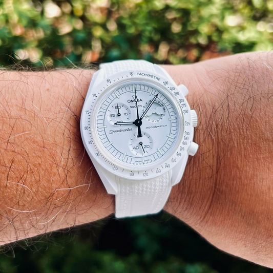 White Silicone Rubber Strap for Omega X Moonswatch With Coloured Stitching