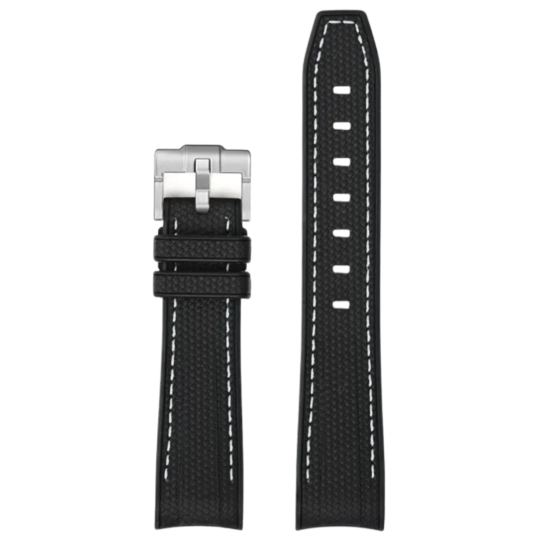 Black Silicone Rubber Strap for Omega X Moonswatch With Coloured Stitching