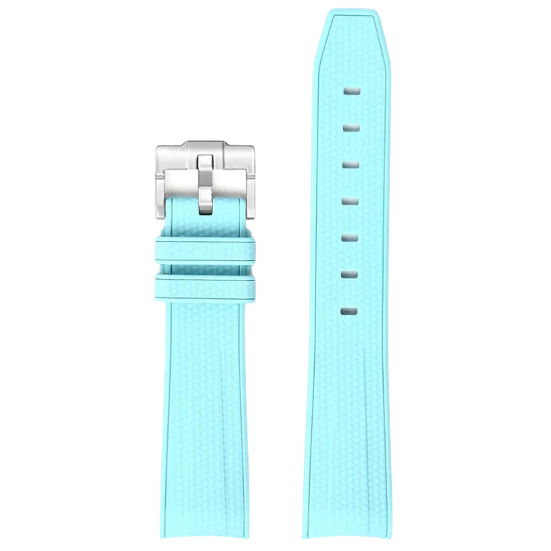 Lake Blue Silicone Rubber Strap for Omega X Moonswatch With Coloured Stitching
