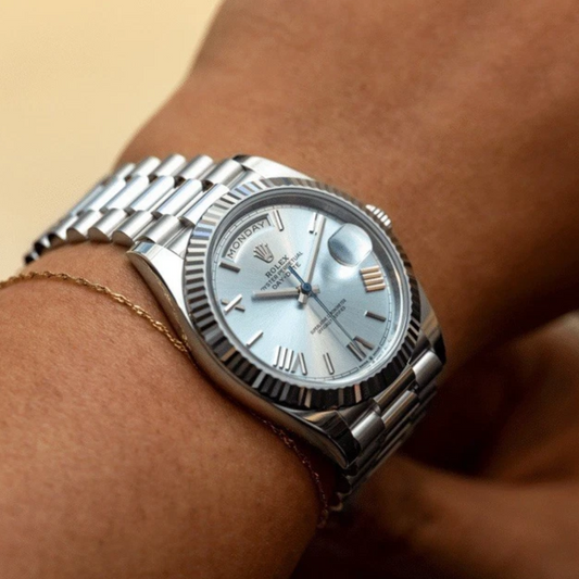 Presidential Style Strap for Rolex - High Quality Butterfly Clasp - Silver