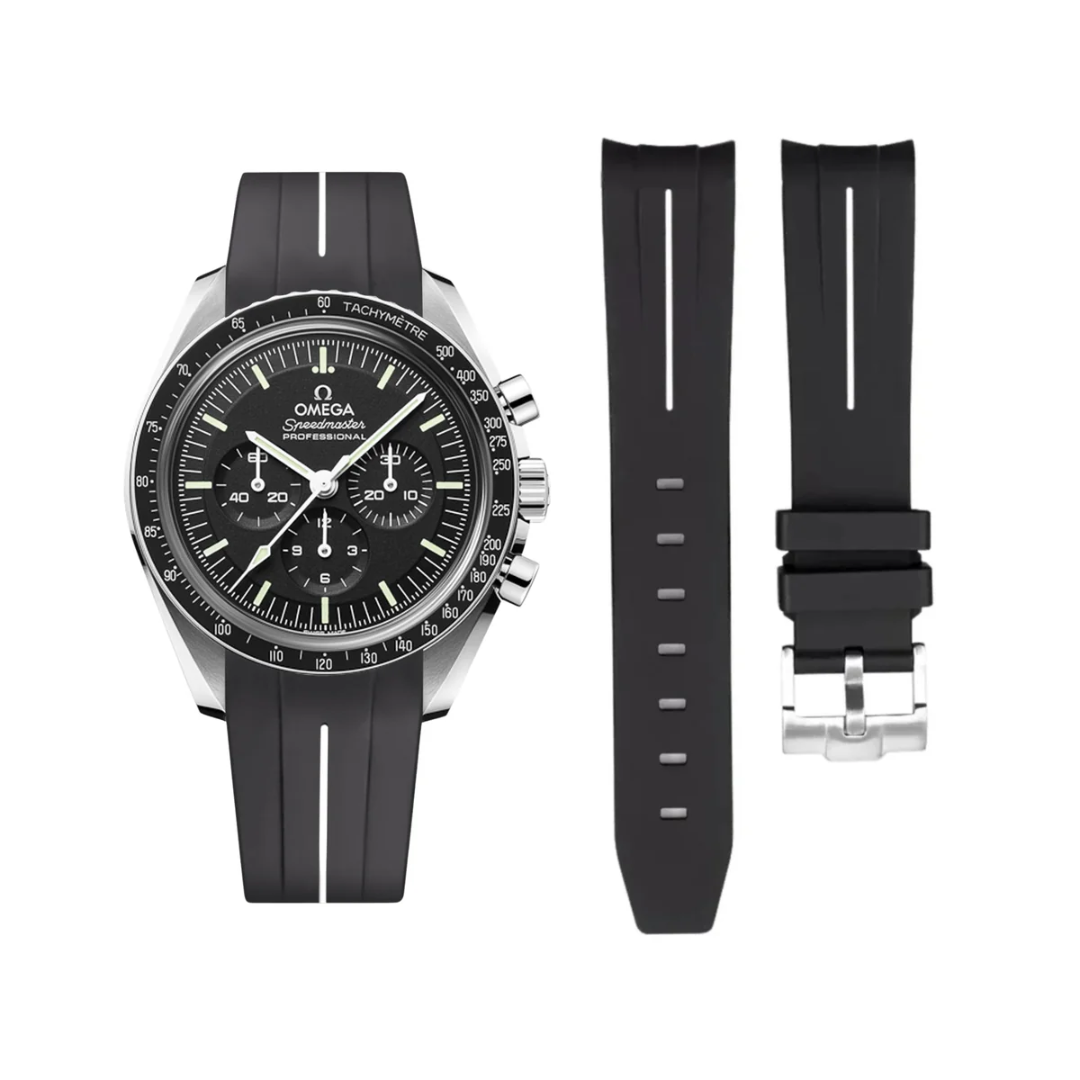 High Quality Curved End Rubber Strap for Moonswatch - With Coloured Line