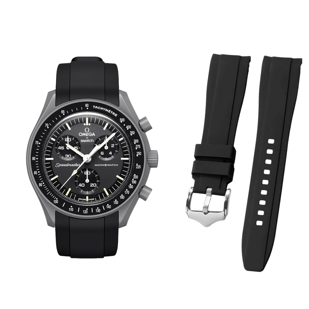 Black Silicone Rubber Strap For Moonswatch