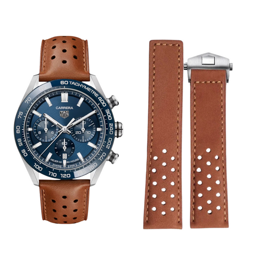 20/22mm Leather Bracelet for Tag Heuer Carrera & Monaco – Light Brown/Brown