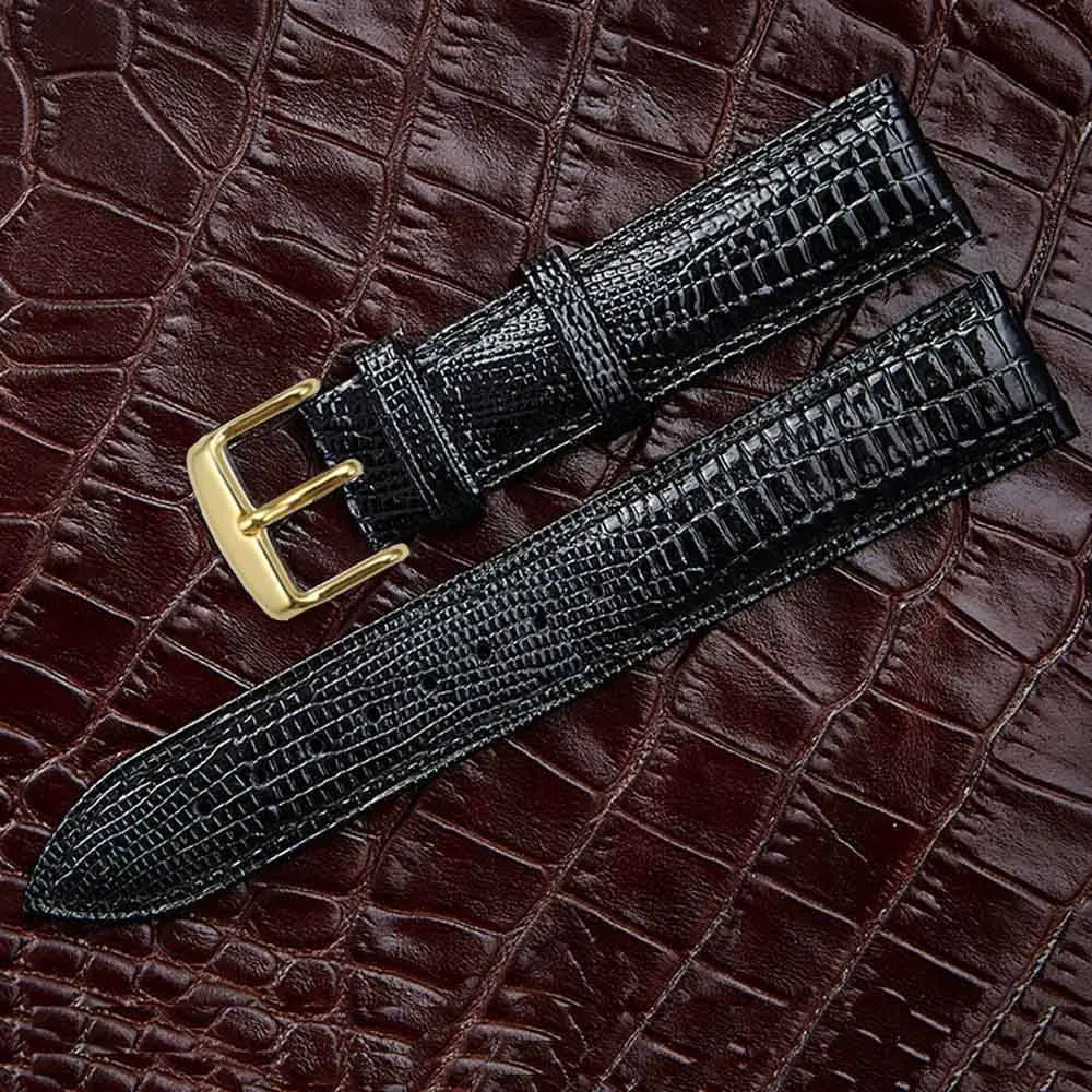 Black Lizard Texture Leather Strap – Universal Clasp
