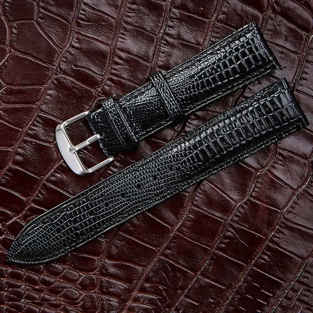 Black Lizard Texture Leather Strap – Universal Clasp