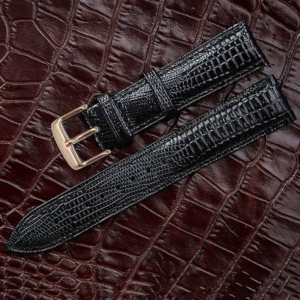 Black Lizard Texture Leather Strap – Universal Clasp