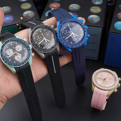 High Quality Curved End Rubber Strap for Moonswatch - With Coloured Line