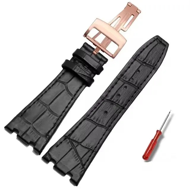 Black Crocodile Style Leather Strap for AP – High-Quality Butterfly Clasp