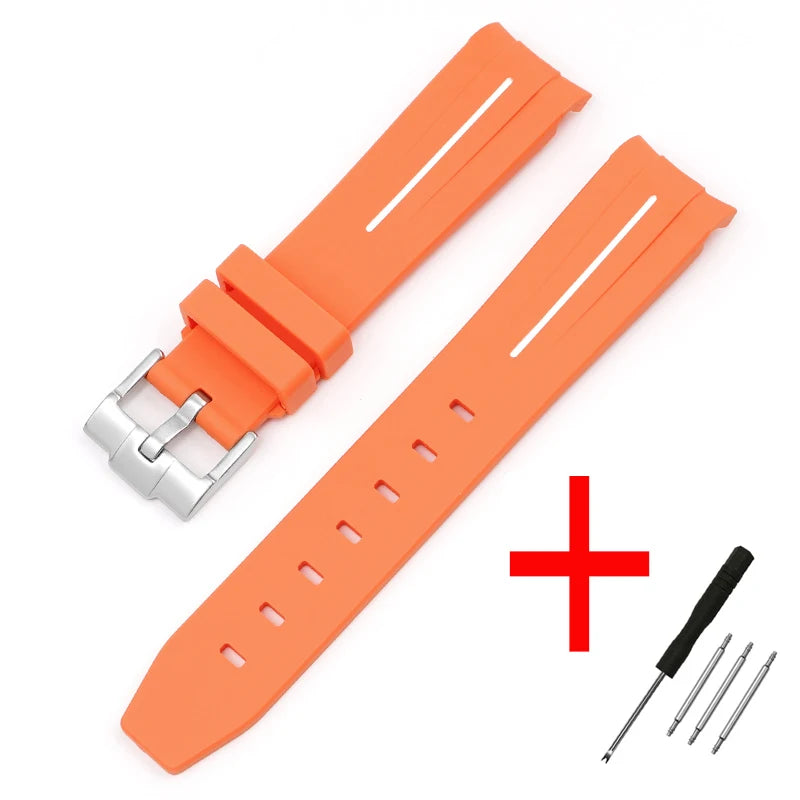 High Quality Curved End Rubber Strap for Moonswatch - With Coloured Line