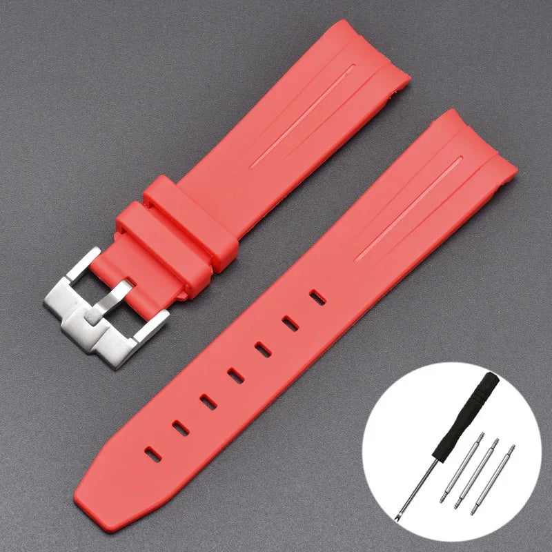High Quality Curved End Rubber Strap for Moonswatch - With Coloured Line