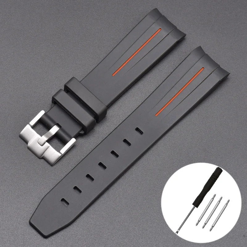 High Quality Curved End Rubber Strap for Moonswatch - With Coloured Line