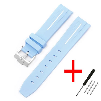 High Quality Curved End Rubber Strap for Moonswatch - With Coloured Line