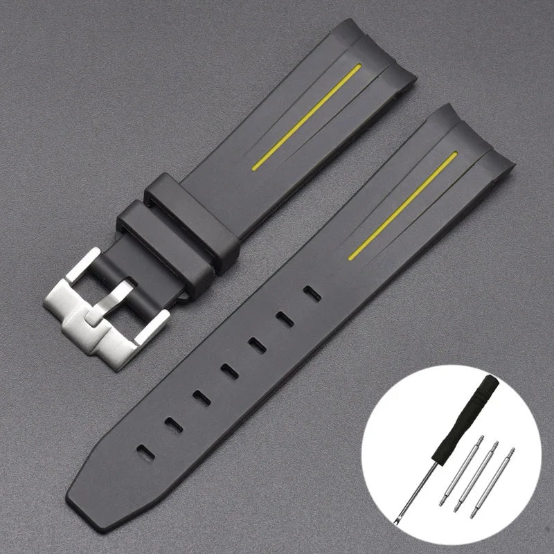 High Quality Curved End Rubber Strap for Moonswatch - With Coloured Line