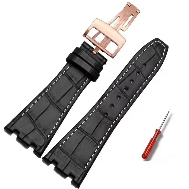 Black Crocodile Style Leather Strap for AP – High-Quality Butterfly Clasp